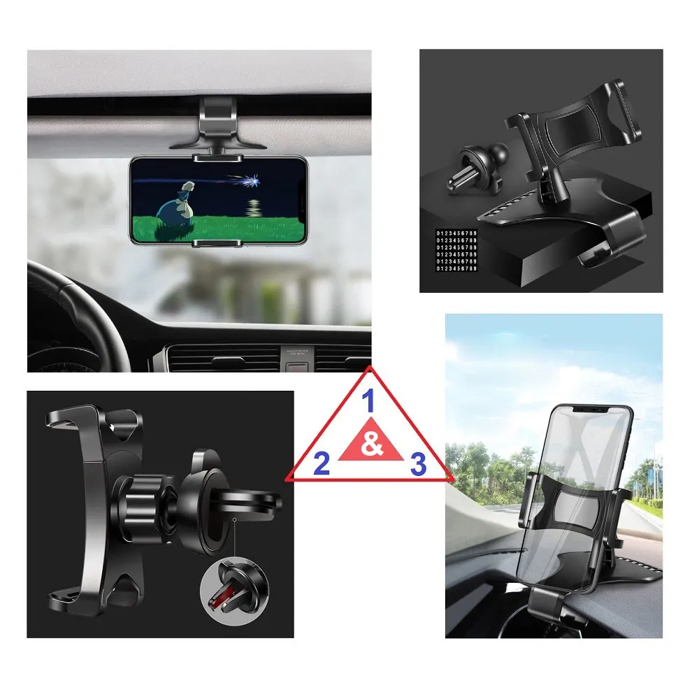 3 in 1 Car GPS Smartphone Holder: Dashboard / Visor Clamp   AC Grid Clip for Zopo Speed 7C (2016) - Black