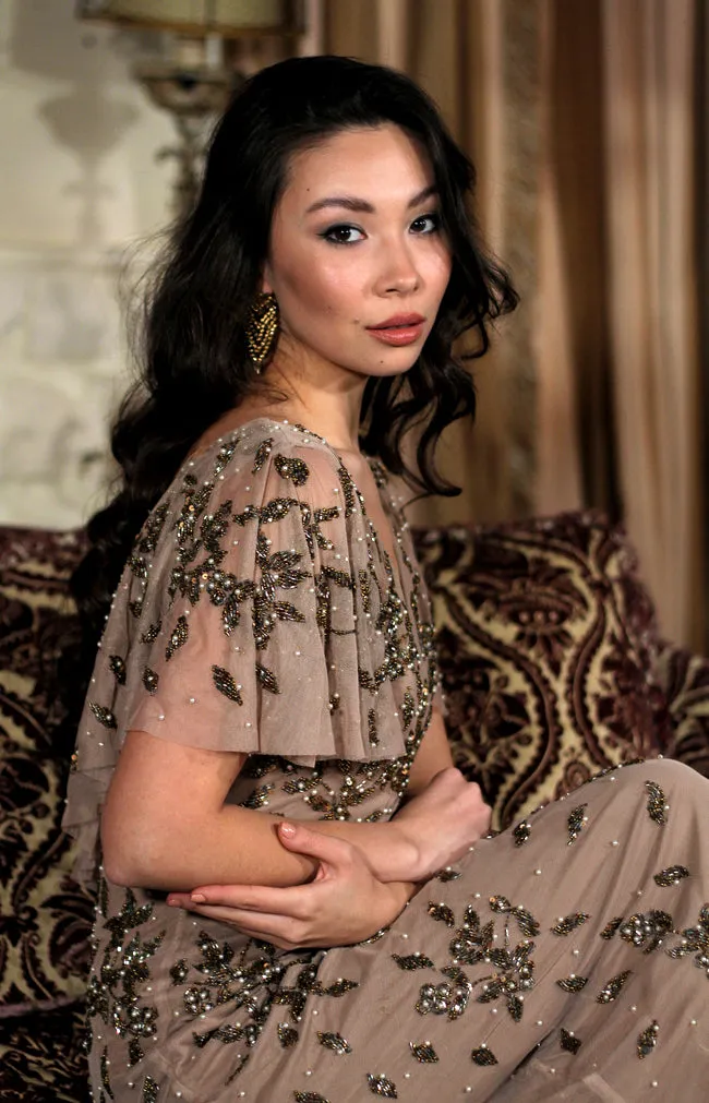Annette Hand Beaded Gown - Mocha