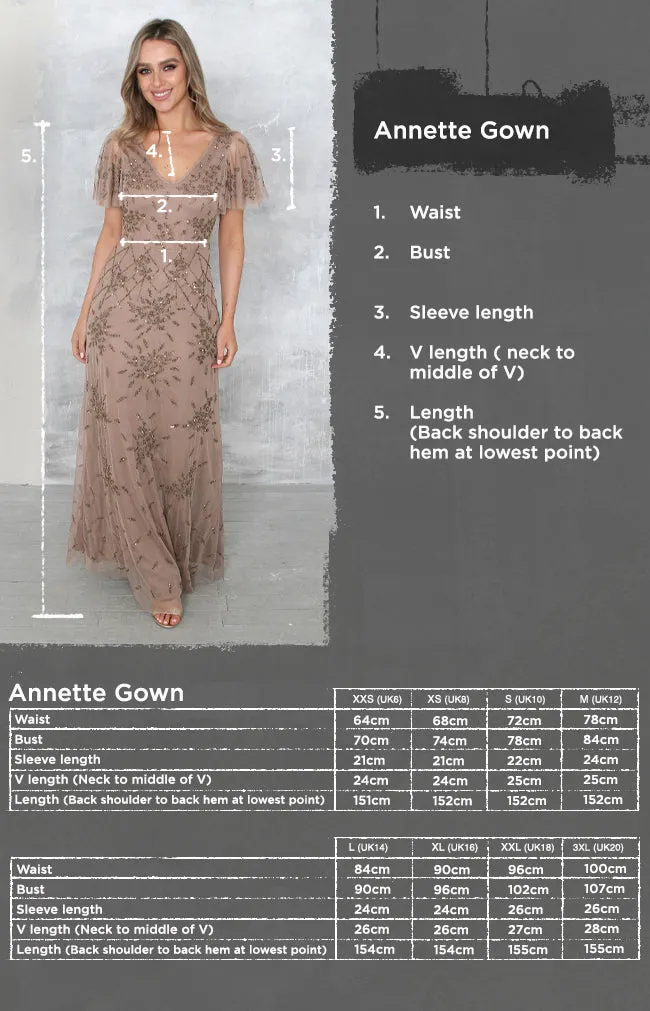 Annette Hand Beaded Gown - Mocha