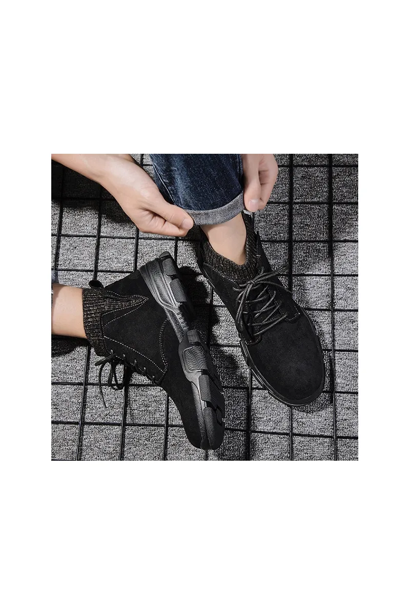 Black Inside Ribbed Lining Boots Mens Shoes Faux Suede Vintage Winter