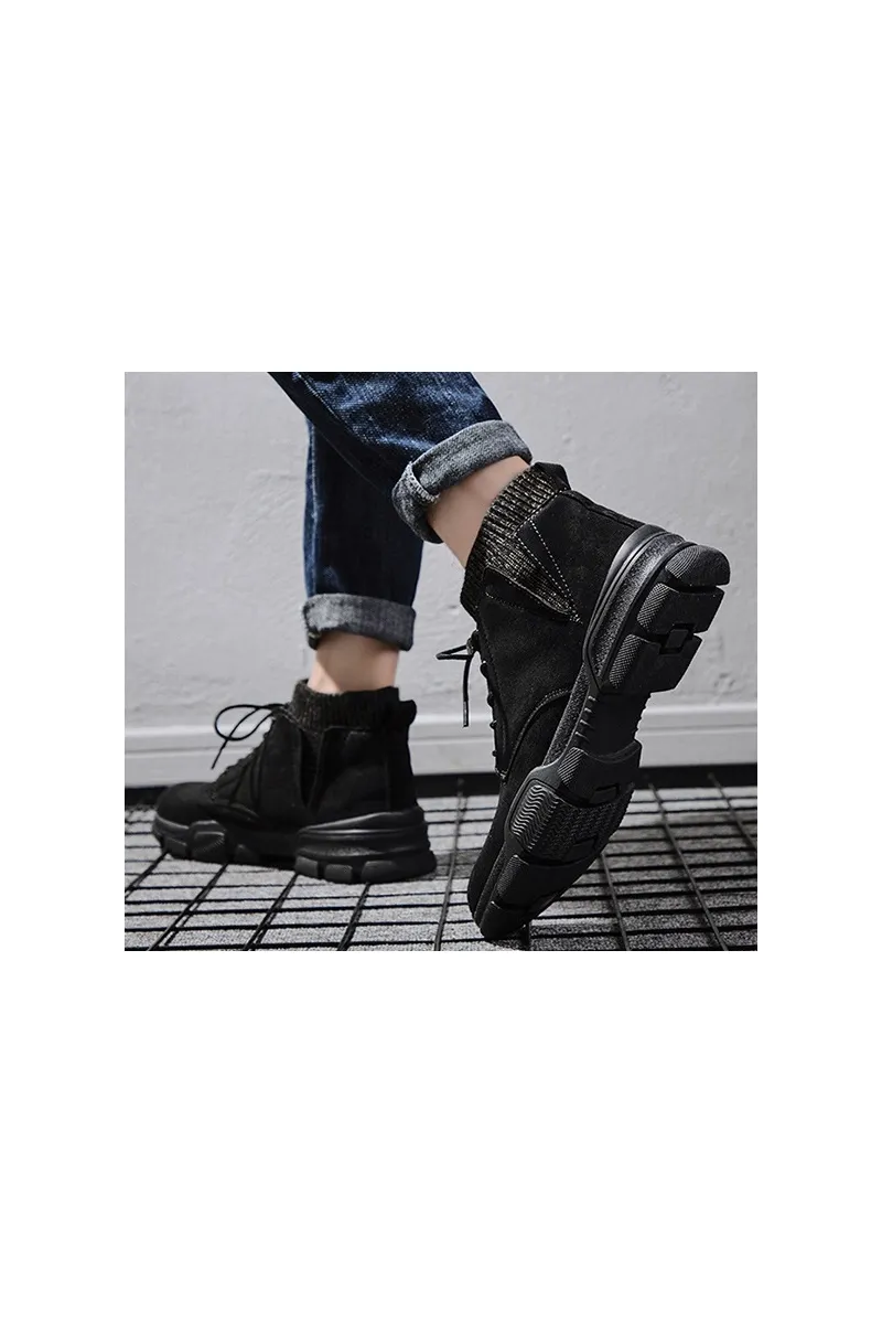 Black Inside Ribbed Lining Boots Mens Shoes Faux Suede Vintage Winter