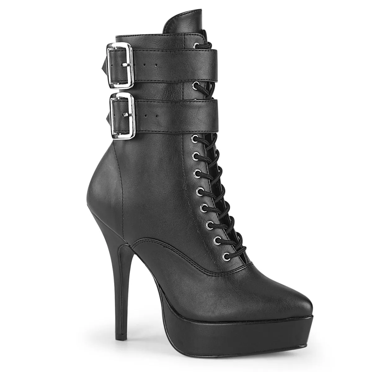 Buckle Lace-Up Ankle Boots with 5-inch Heel INDULGE-1026