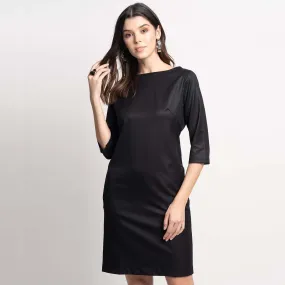 Classic Women's Black Poly Cotton Sheath Dress