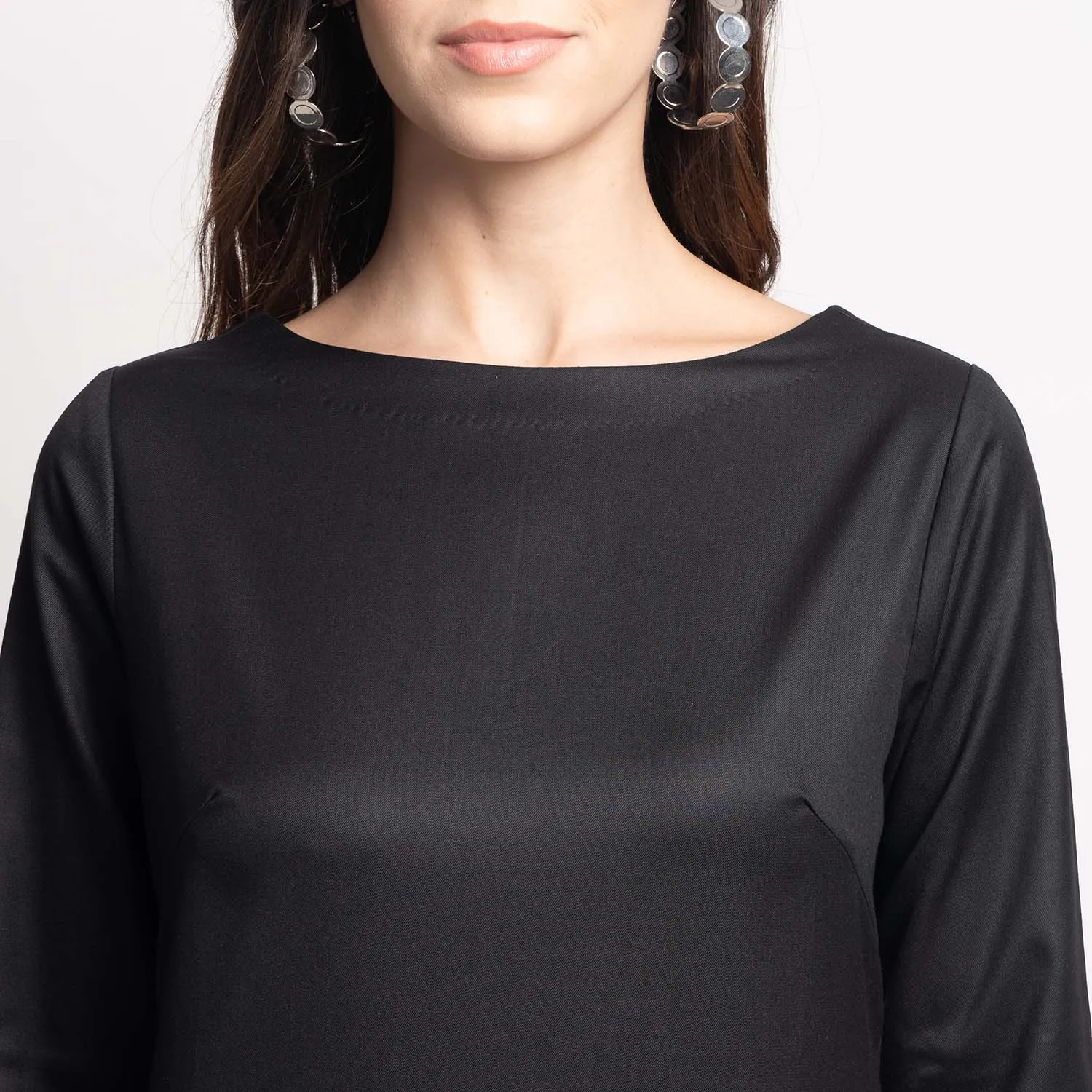 Classic Women's Black Poly Cotton Sheath Dress