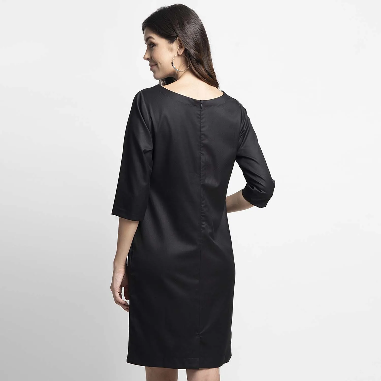 Classic Women's Black Poly Cotton Sheath Dress