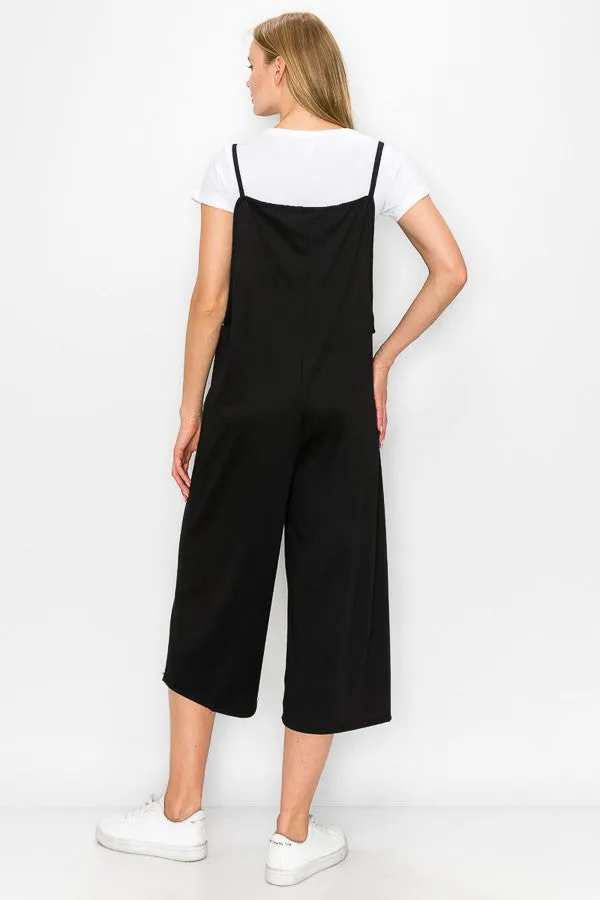 Cropped Bottom Wide Leg Oversized Jumpsuit - Black