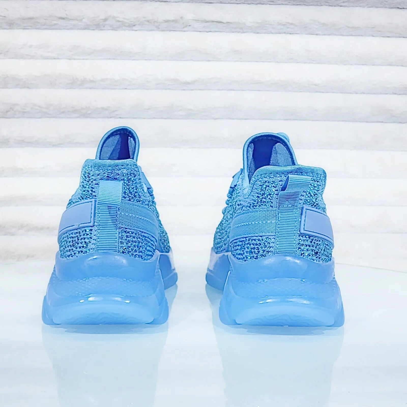 Frey Blue Jelly Sole Slip On Pull Tie Comfy Running Shoes Sneakers