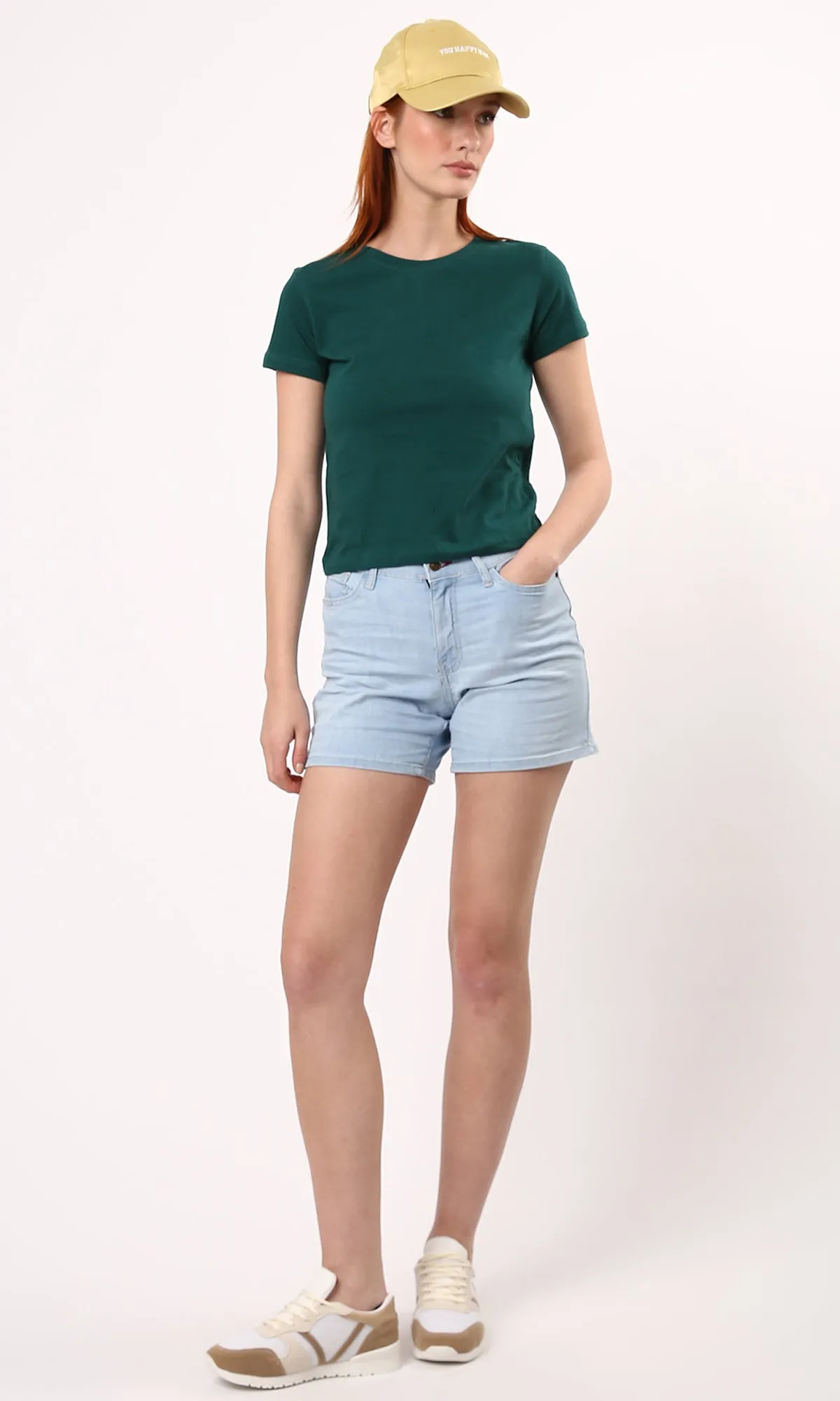 O182255 Short Sleeves Solid Dark Green Short Tee